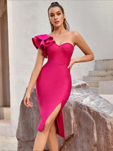 Allison One Shoulder Ruffle Bandage Dress