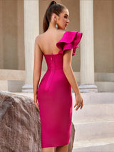 Allison One Shoulder Ruffle Bandage Dress