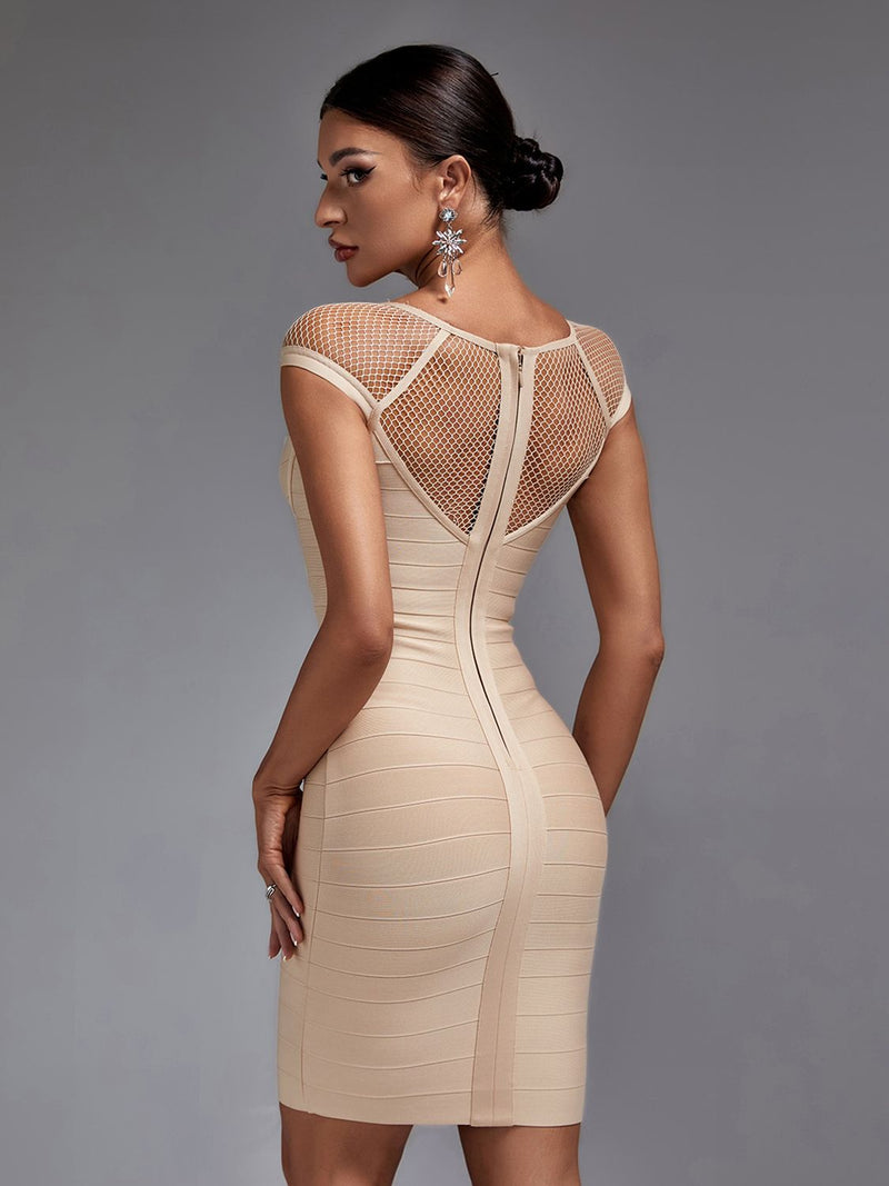 Alva Mesh Strappy Nude Bandage Dress
