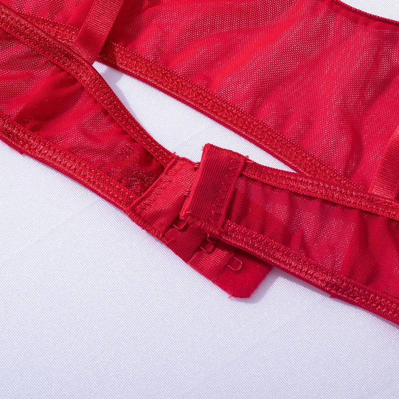 Aisha Sheer Mesh 4-Piece Lingerie Set
