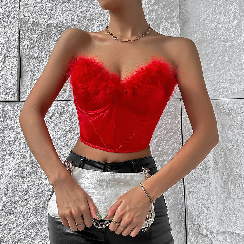 Briana Strapless Feather Crop Top
