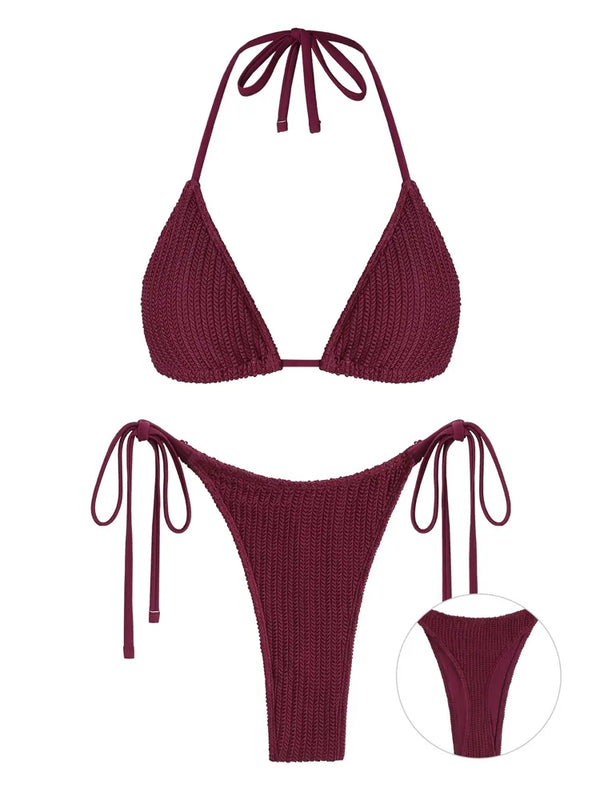 Abigail 2-Pc Halter Textured Brazilian Bikini Set