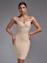 Alva Mesh Strappy Nude Bandage Dress