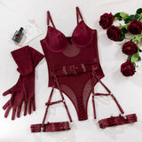 Caitlyn Mesh Bodysuit With Gloves Lingerie Set