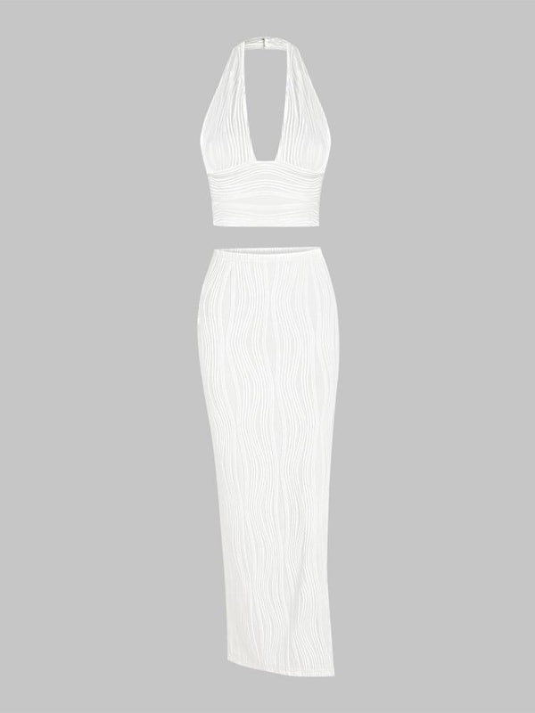 Gabriella 2-Pc Backless Halter Top And Thigh High Slit Skirt Set
