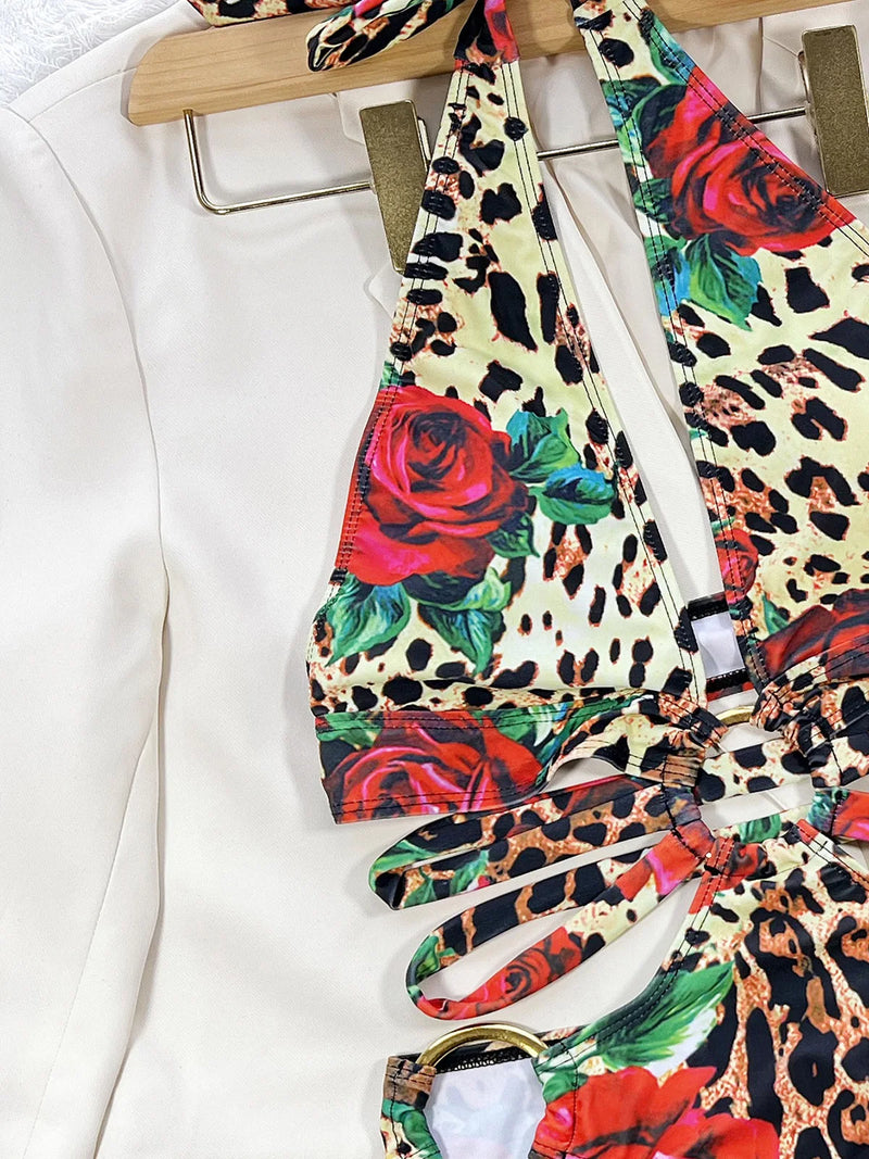 Tyra Leopard Rose Print Monokini