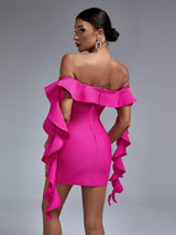Lucille Off Shoulder Cascading Ruffles Bandage Mini Dress