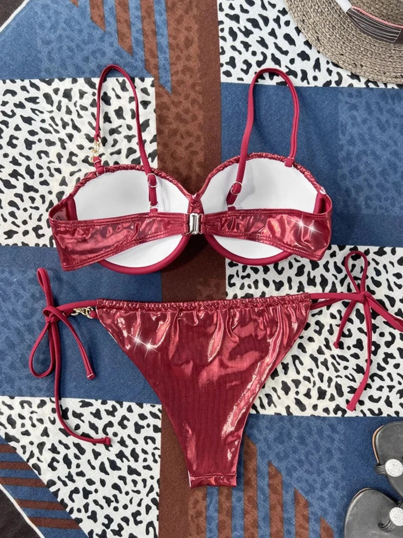 Fabiola Metallic Balconette Top & Bottom Bikini Set