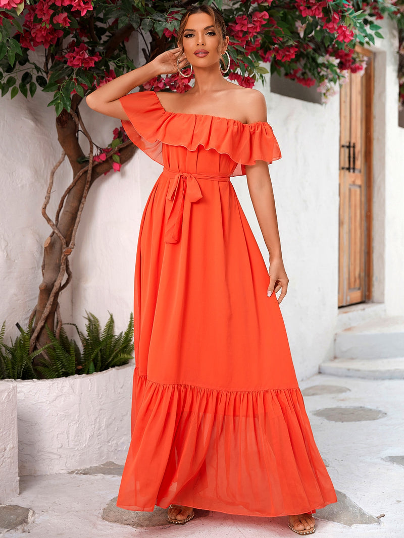 Janet Off Shoulder Ruffle Maxi Dress