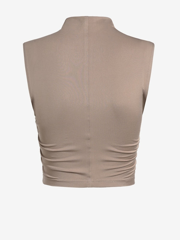 Irene Shirred Sleeveless Mock Knit Top