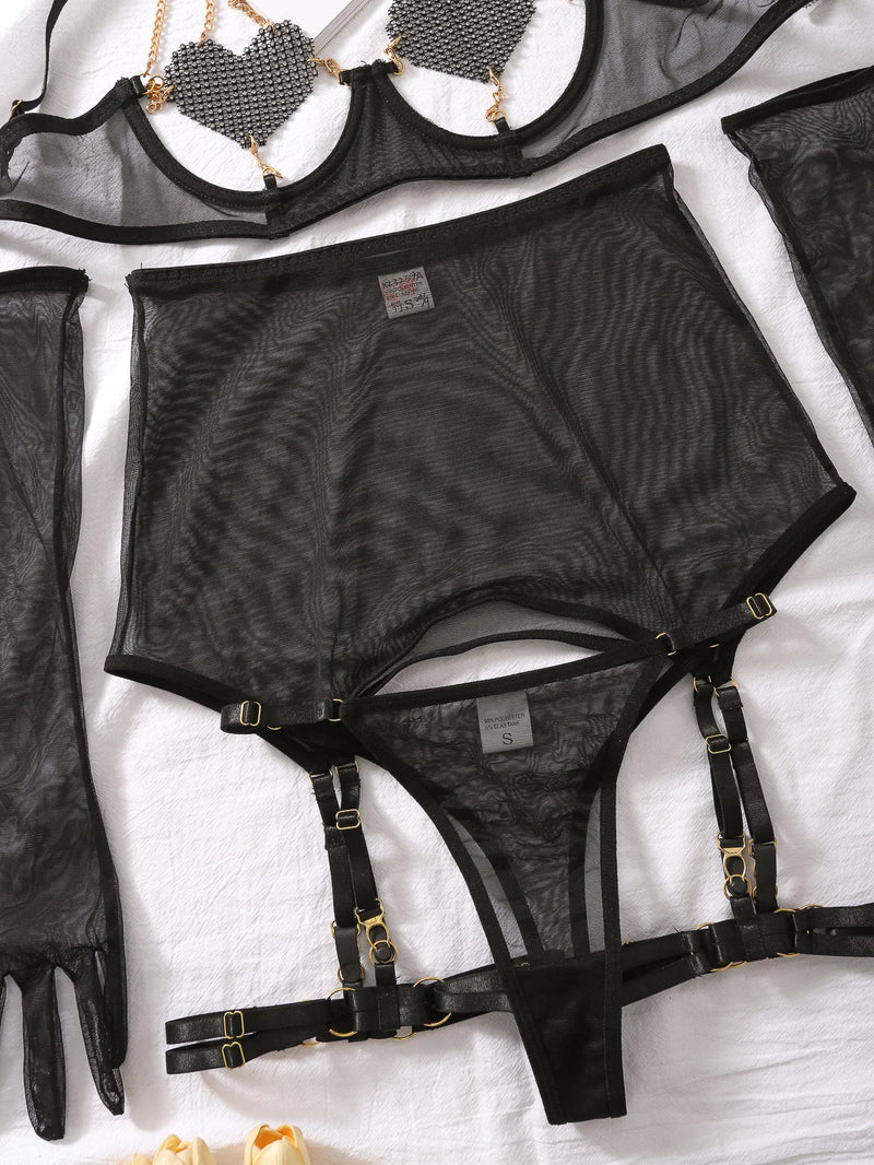 Jana Shiny Heart 7-Pc Lingerie Set