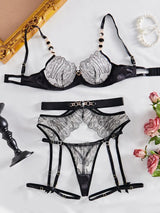 Riah Hollow Out Rhinestone Lace Lingerie Set