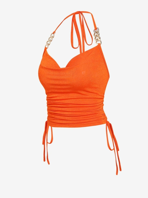 Mina Chain Cowl Ruched Slinky Top