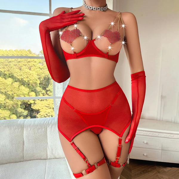 Jana Shiny Heart 7-Pc Lingerie Set