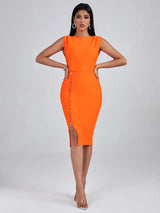 Gloria Boat Neck Front Zip Midi Dress