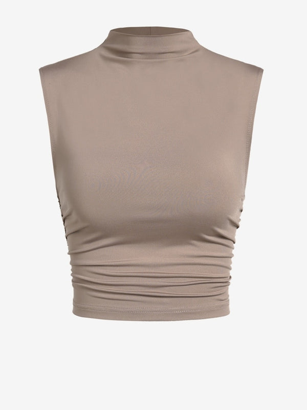 Irene Shirred Sleeveless Mock Knit Top