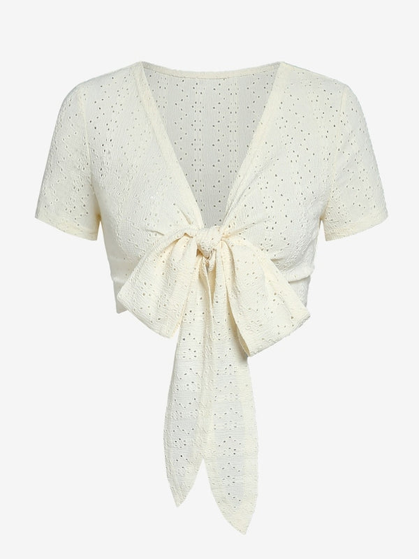 Giovanna Eyelet Bow Tie Crop Top