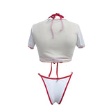 Cherry Printed Short Sleeve  3-Pc Bikini Set
