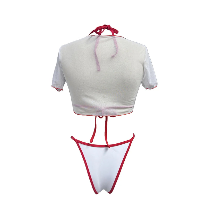 Cherry Printed Short Sleeve  3-Pc Bikini Set
