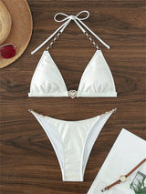 Imani Rhinestone Chain Snakeskin 2-Pc Cheeky Bikini Set