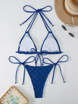 Hyeden Embossed Checkered Halter Bikini