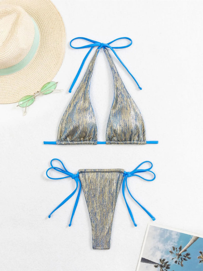 Irene Shiny Halter Brazilian Bikini Set