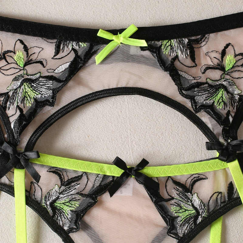 Elsie Embroidered Floral Lace Lingerie Set