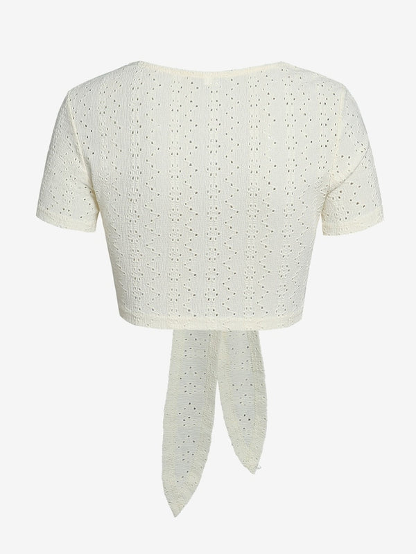 Giovanna Eyelet Bow Tie Crop Top