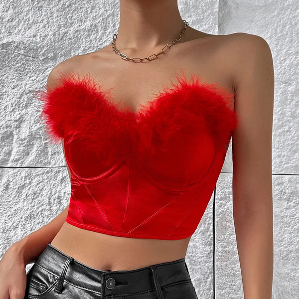 Briana Strapless Feather Crop Top