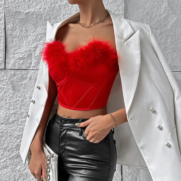 Briana Strapless Feather Crop Top