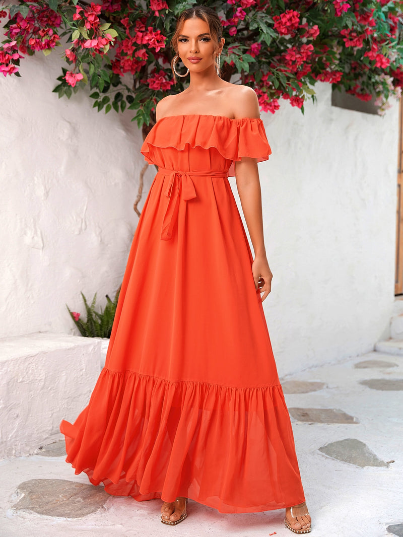 Janet Off Shoulder Ruffle Maxi Dress