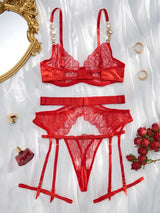 Riah Hollow Out Rhinestone Lace Lingerie Set