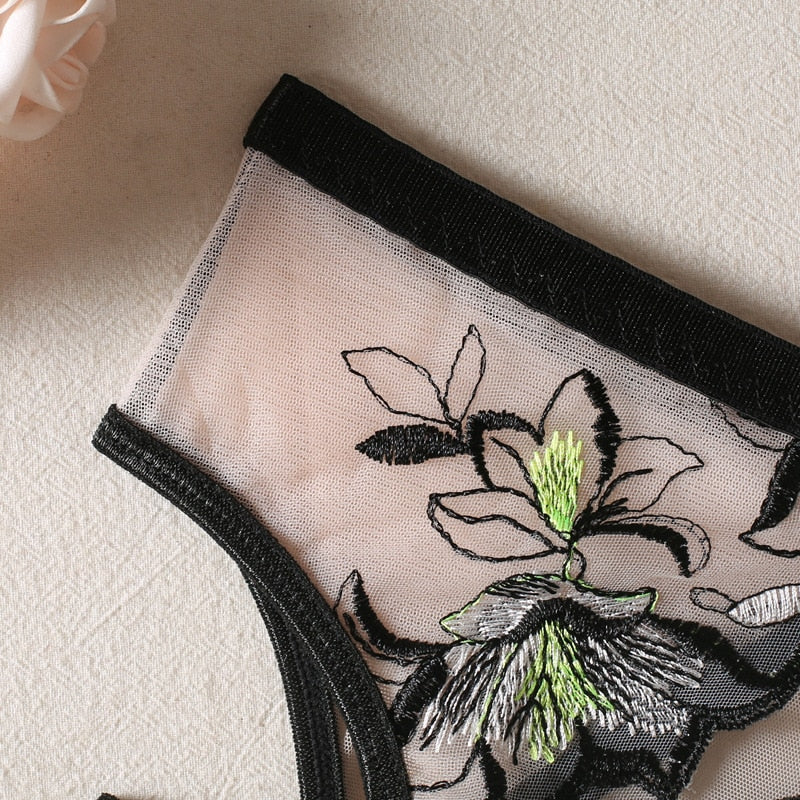 Elsie Embroidered Floral Lace Lingerie Set