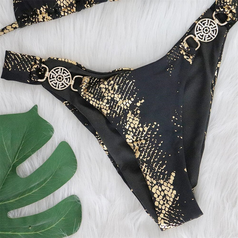 Brenna Shiny Snake Print 2-Pc Bikini Set