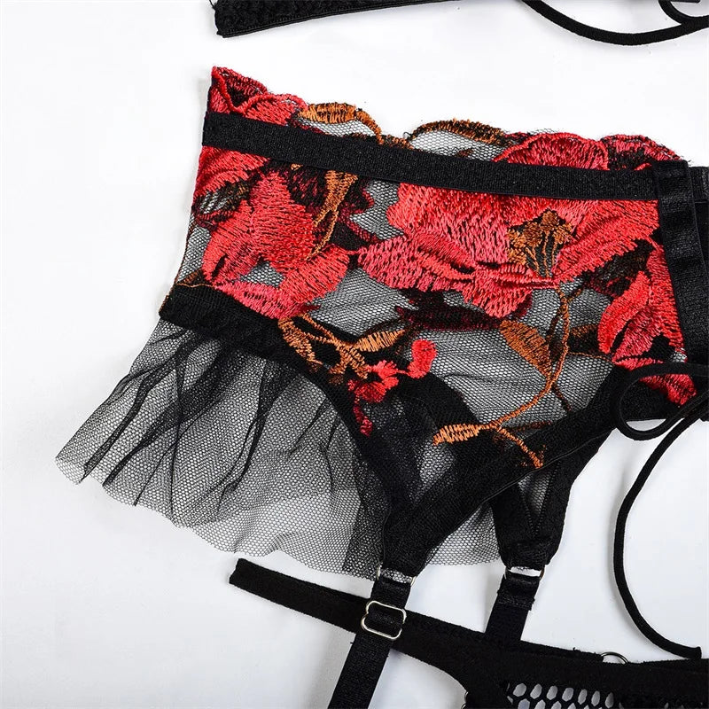 Marissa Embroidered Sheer Lingerie Set