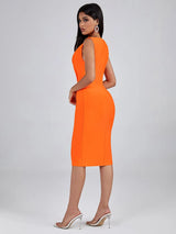 Gloria Boat Neck Front Zip Midi Dress