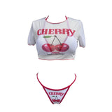 Cherry Printed Short Sleeve  3-Pc Bikini Set