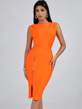 Gloria Boat Neck Front Zip Midi Dress