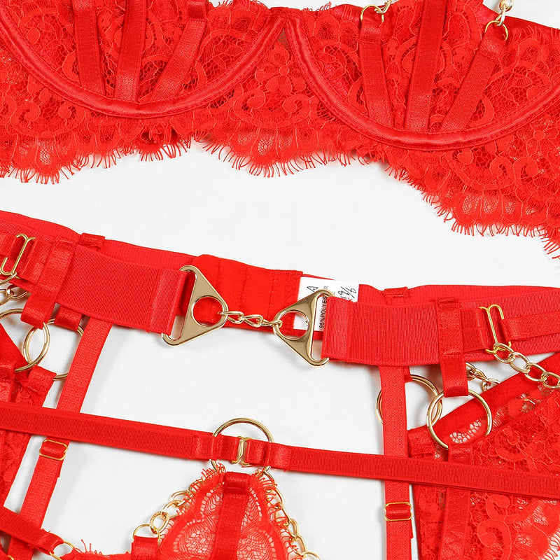 Liliana Quarter Cup Lace Chain 6-Pc Lingerie Set