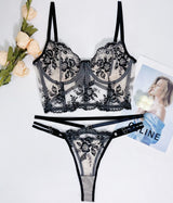 Jazlyn Sheer Embroidered Floral 2-Pc Lingerie Set