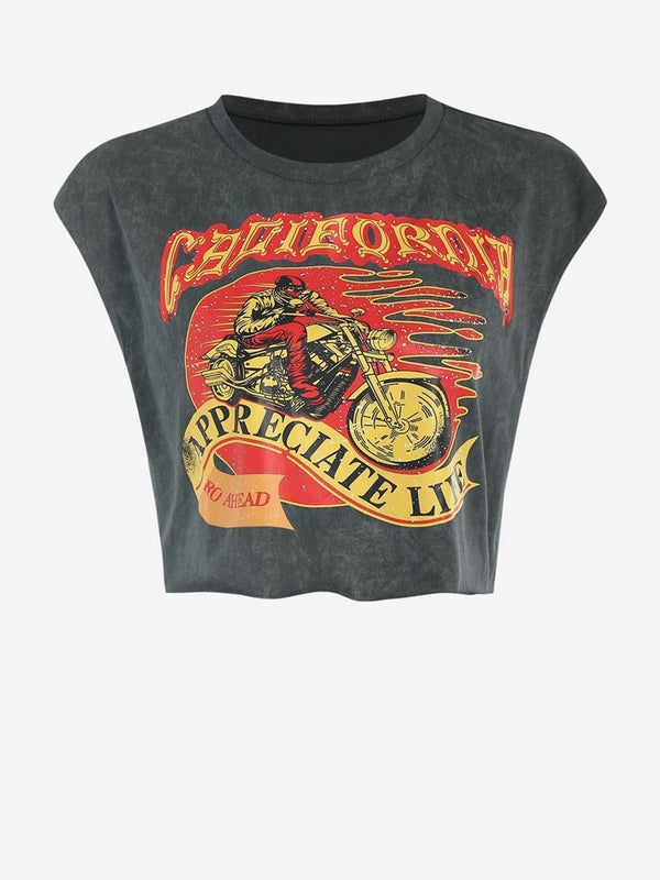 Kenzie Vintage Motorcycle Print Crop Tee