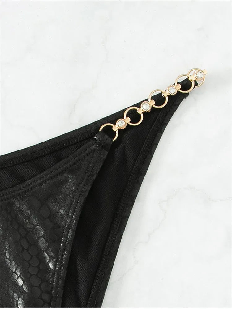 Imani Rhinestone Chain Snakeskin 2-Pc Cheeky Bikini Set