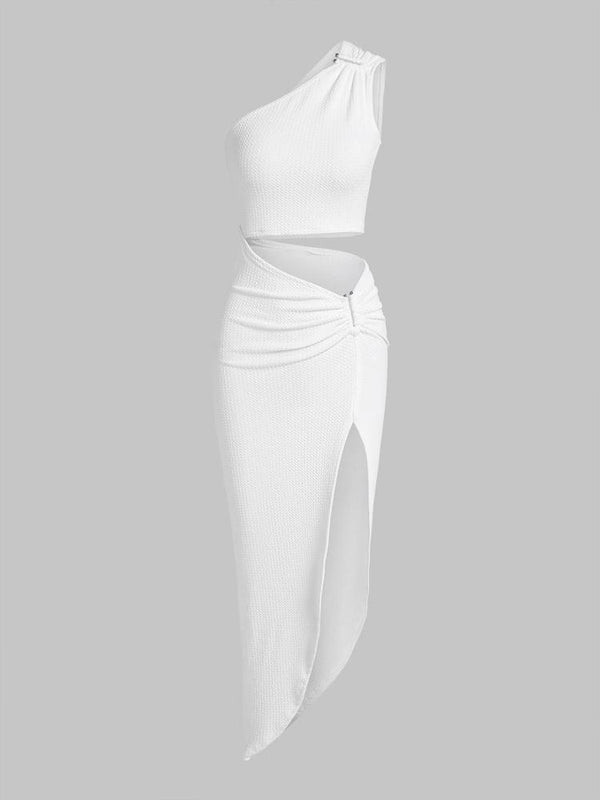 Valeria One Shoulder Cutout Thigh High Slit Maxi Dress