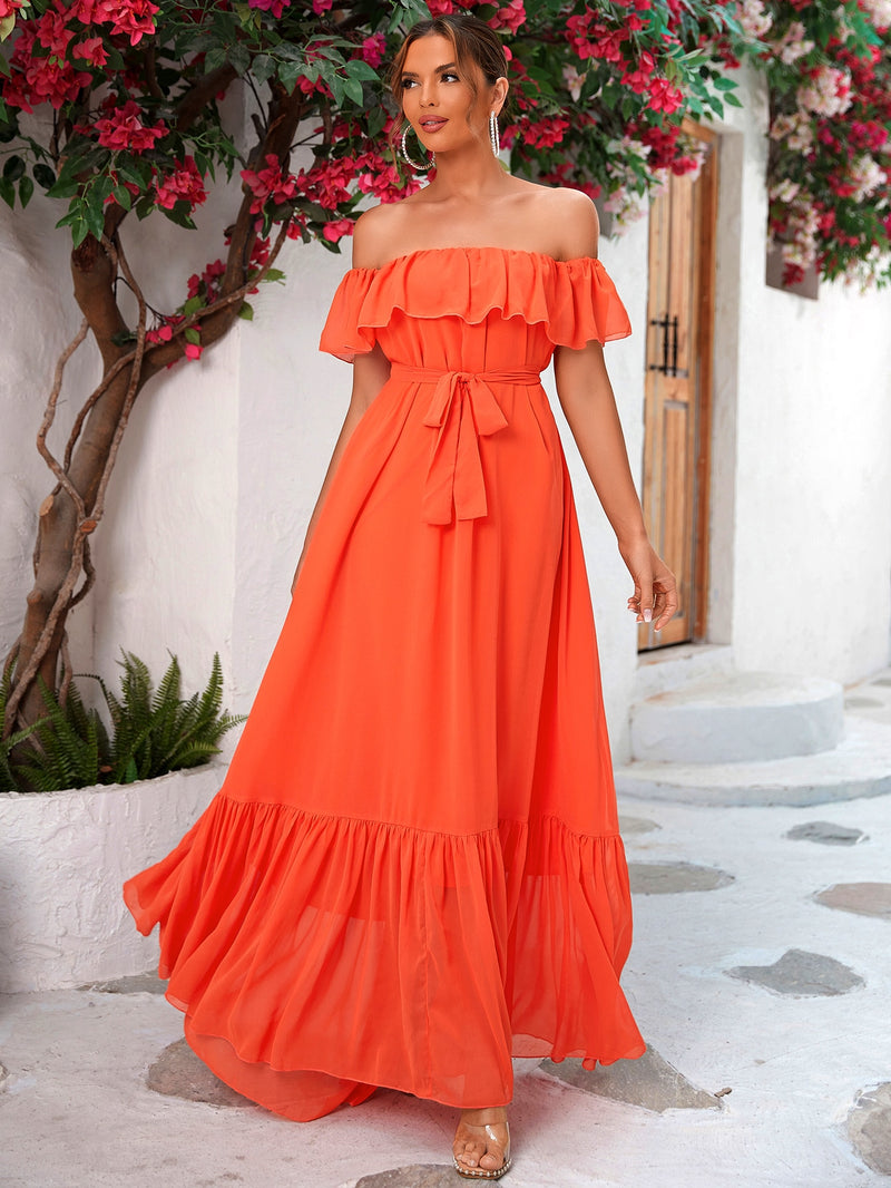 Janet Off Shoulder Ruffle Maxi Dress