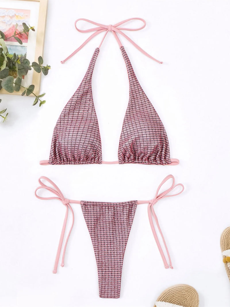 Irene Shiny Halter Brazilian Bikini Set