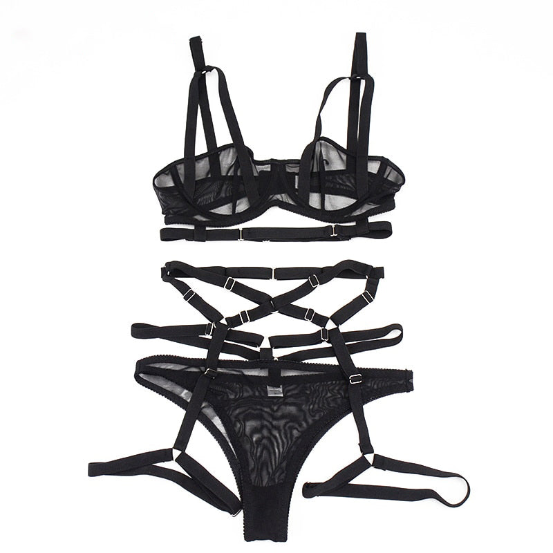 Brandi 3-Pc Strappy Transparent Lingerie Set