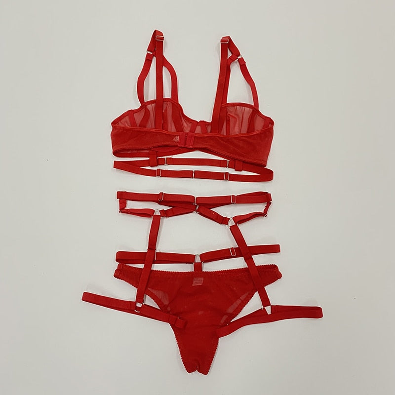 Brandi 3-Pc Strappy Transparent Lingerie Set