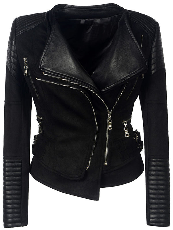 Dahlia Suede Faux-Leather Moto Biker Jacket