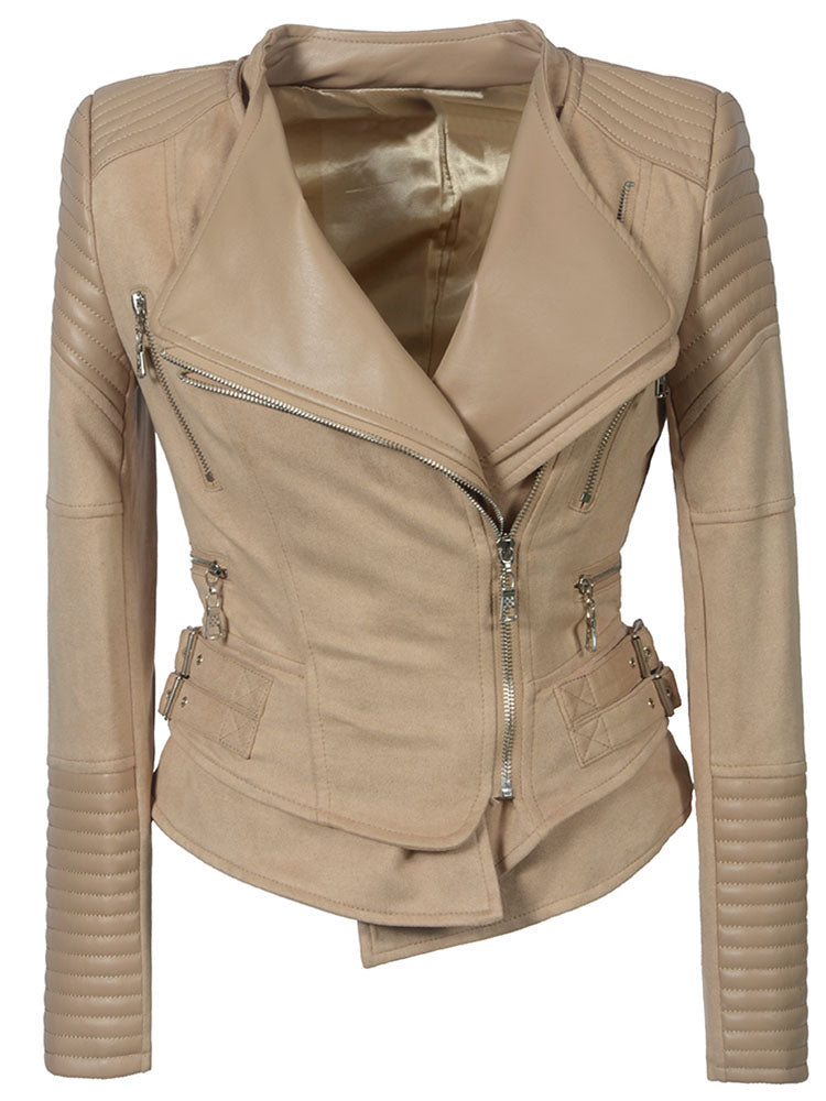 Dahlia Suede Faux-Leather Moto Biker Jacket