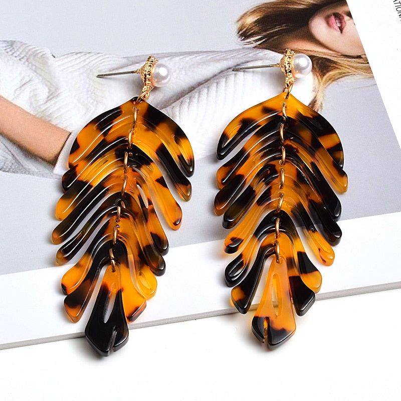 Sage Leaf-Shaped Drop Earrings